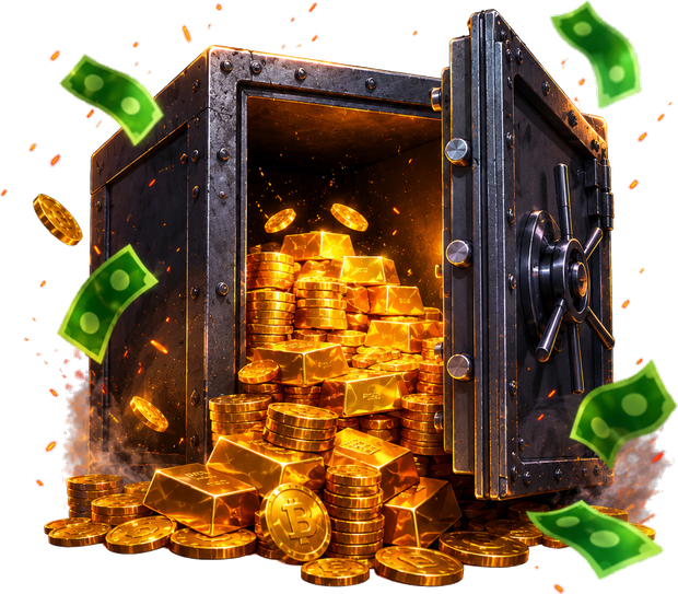 Открытый сейф с золотом для раздела Banda Casino зеркало