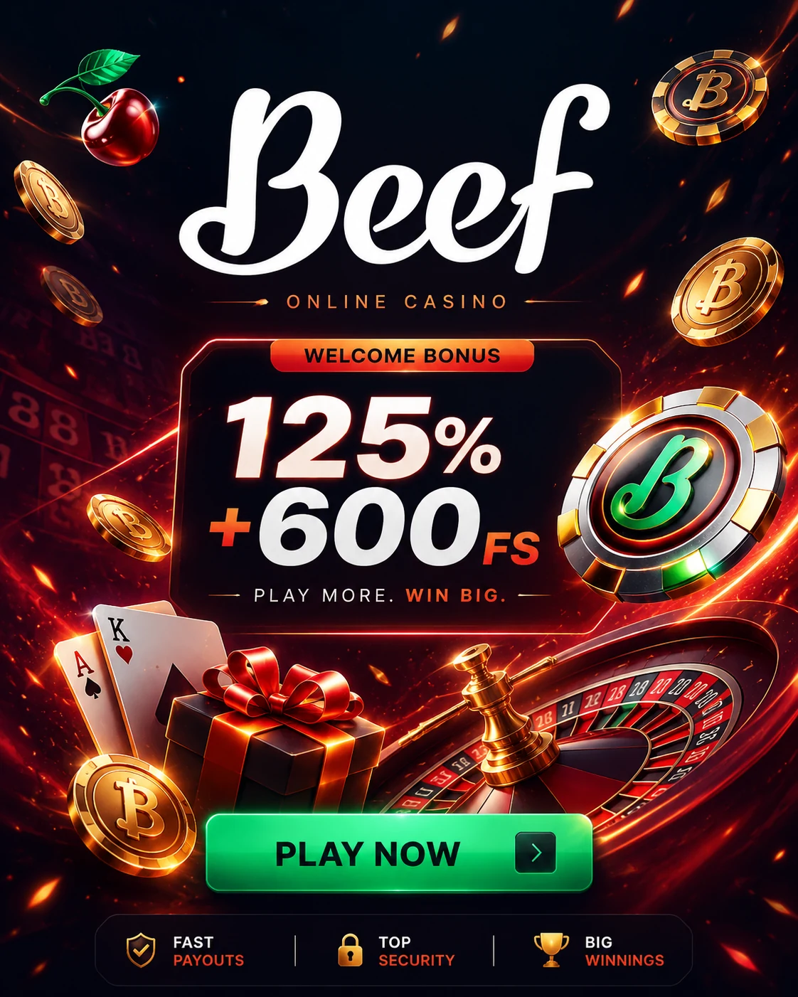 Beef Casino бонусы и игровые разделы