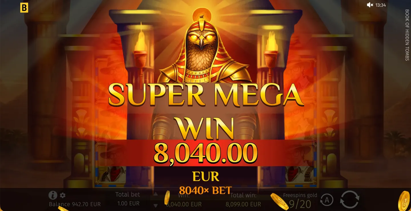 Крупный выигрыш Super Mega Win в Book of Hidden Tombs