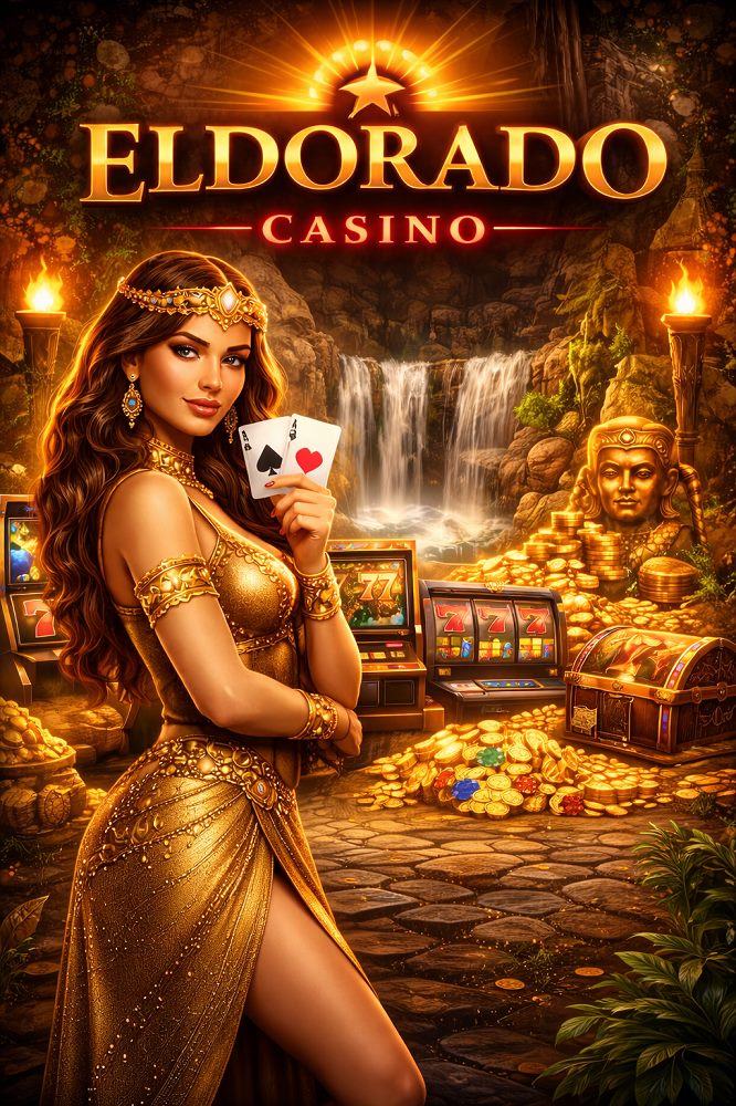 Постер казино Eldorado в тёмно-синем и золотом стиле