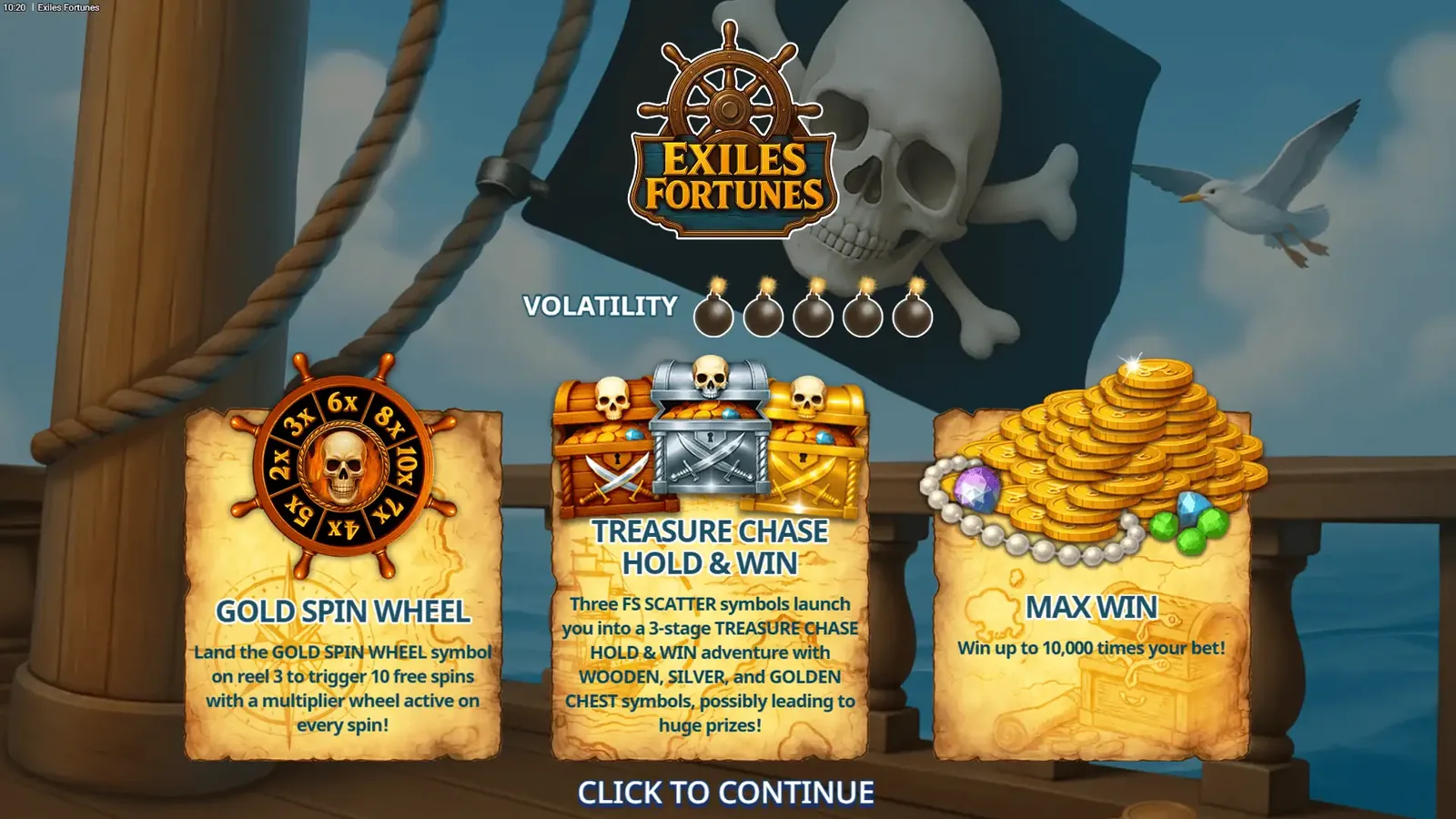 Вступительный экран пиратского слота Exiles Fortunes