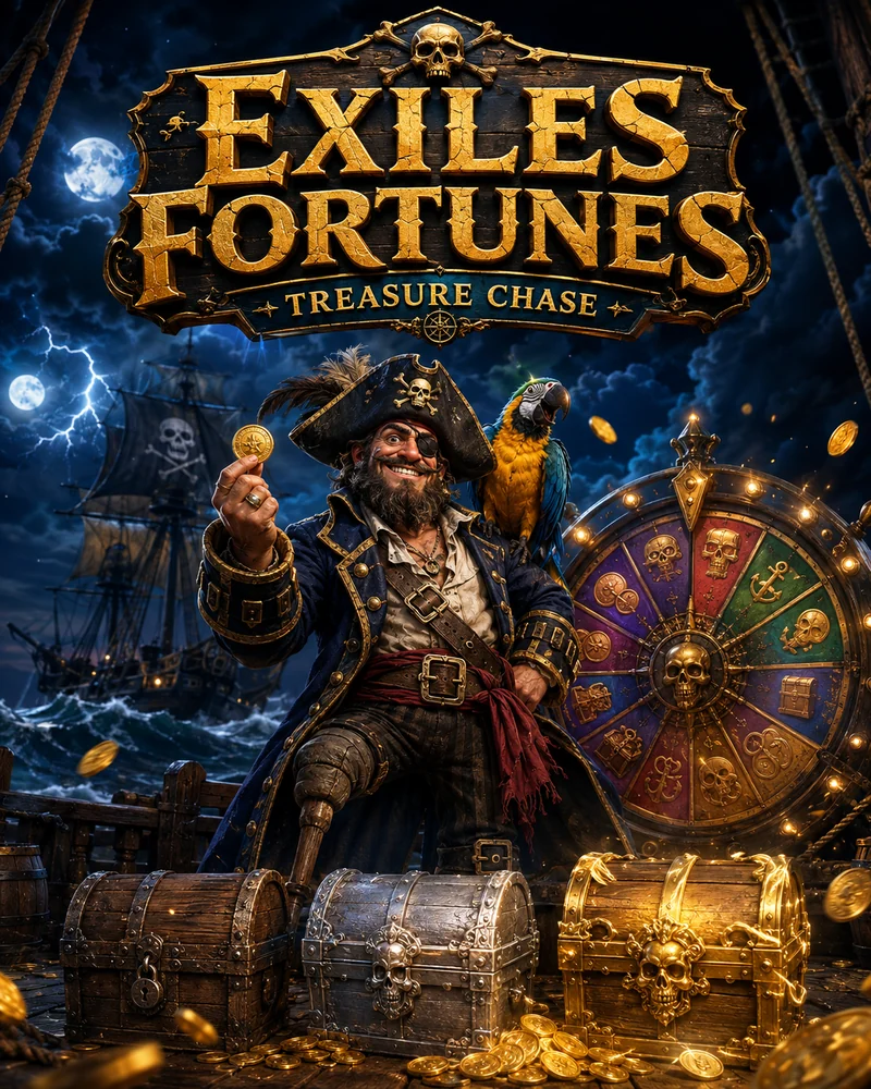 Exiles Fortunes - пират, колесо и три сундука Treasure Chase