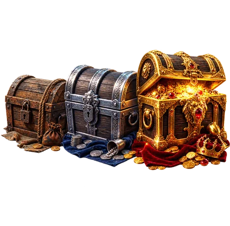 Деревянный, серебряный и золотой сундуки Treasure Chase