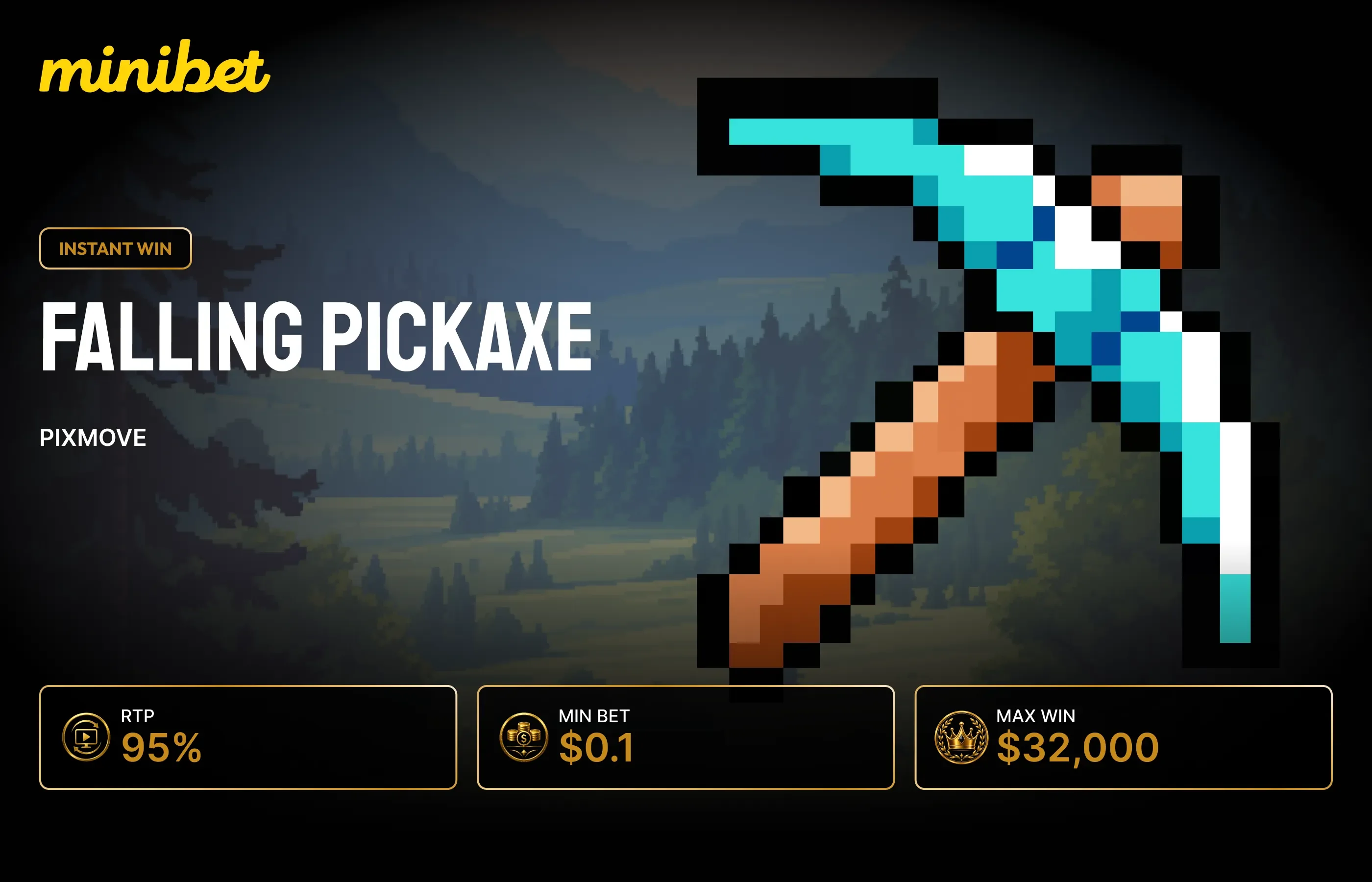 Карточка Falling Pickaxe с RTP 95 процентами, ставкой и максимальной выплатой