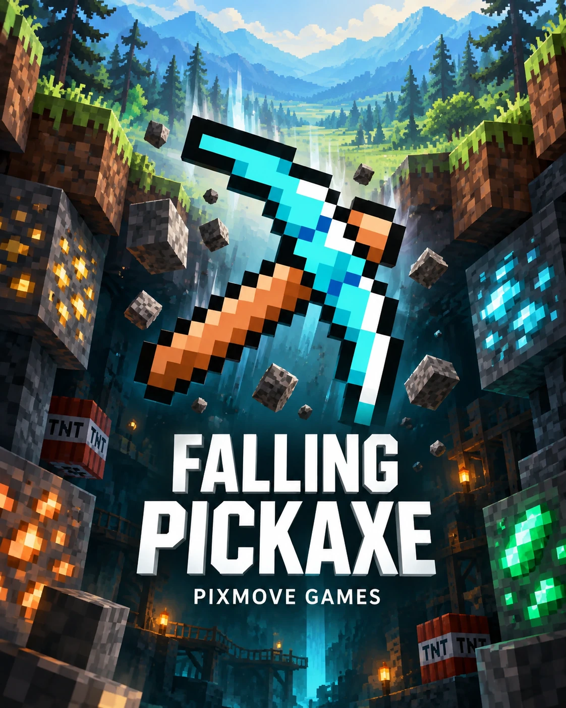 Falling Pickaxe Pixmove Games - пиксельная кирка падает в шахту