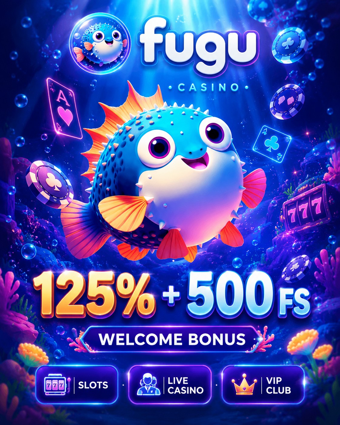 FUGU Casino бонус 125% + 500 FS