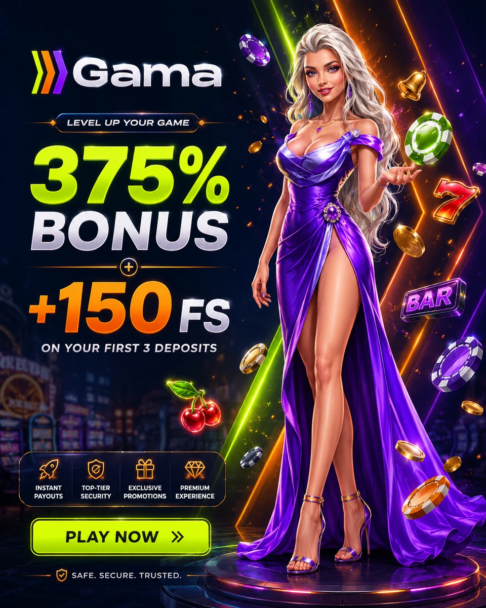 Промо постер Gama Casino 375% бонус и 150 FS