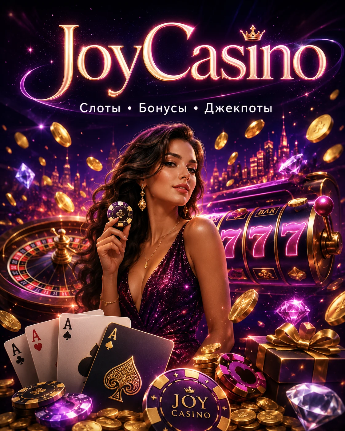 Постер JoyCasino в стиле стимпанк