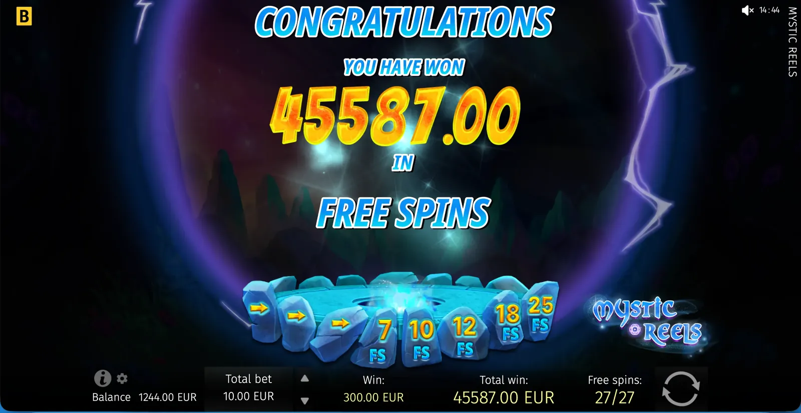 Максимальный выигрыш Mystic Reels во фриспинах