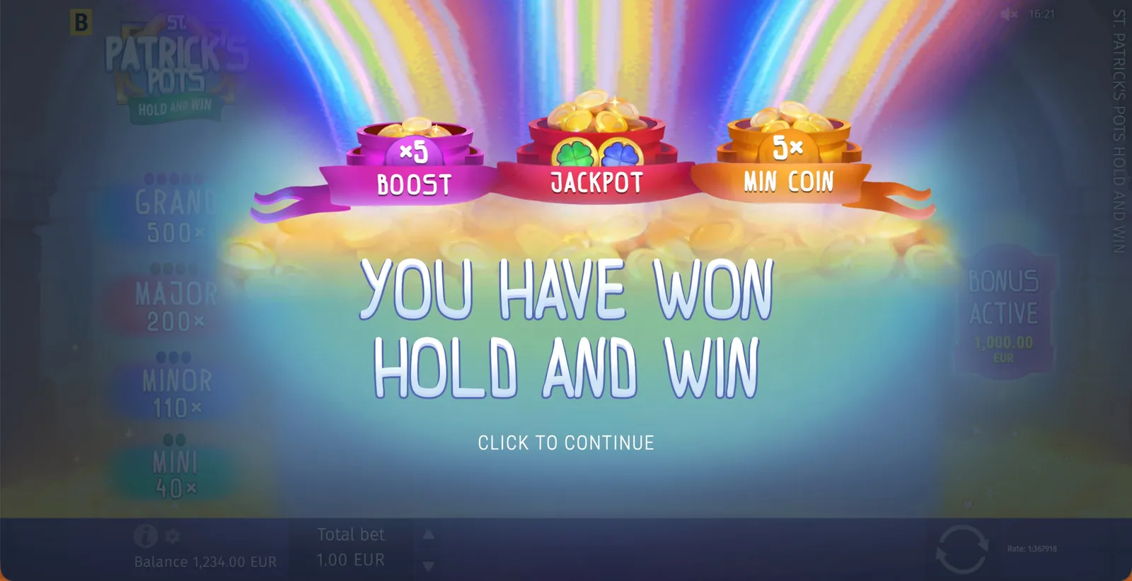 Бонус Hold and Win с тремя активными Feature Pots