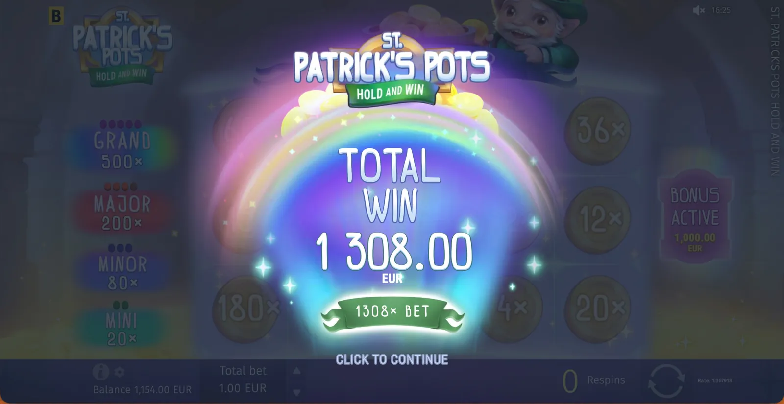 Крупный результат в бонусе St. Patrick’s Pots
