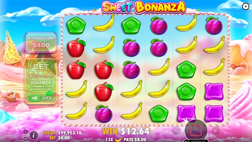 Каскад Tumble в реальной игре Sweet Bonanza